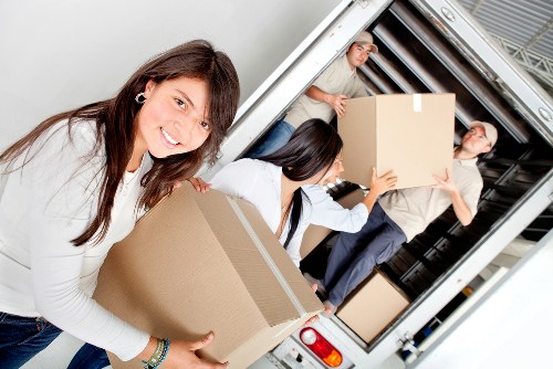 Packed household items prepared for transport during a move