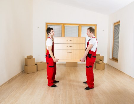 Office relocation equipment and furniture being prepared in South Wimbledon
